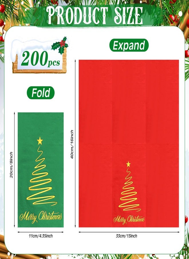 Fullhawl 200 Pcs Christmas Guest Napkins Gold Foil Red Green Merry Christmas Paper Napkins Bathroom Disposable Hand Towels for Xmas Winter Party Supplies Bathroom Kitchen Decor - Image 2